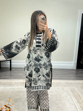 Load image into Gallery viewer, Stylish silk printed 2 piece coord set with printed shirt and trouser. One size fits all.