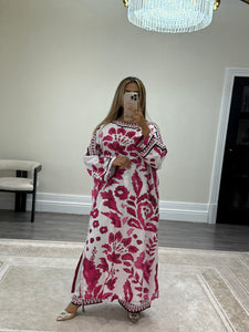 Printed long kaftan with trouser 2 piece set