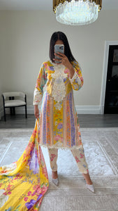 Maria B inspired embroidered lawn suit colourful print with chiffon duppata