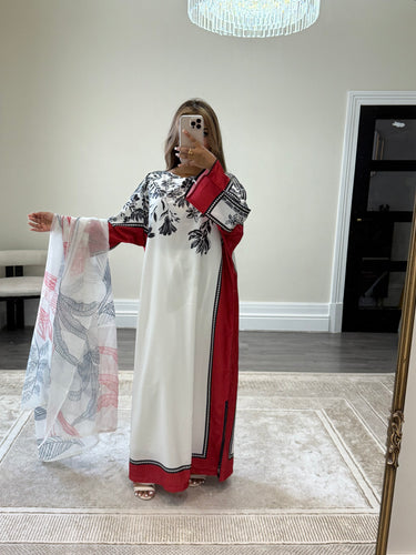 Varzah kaftan style long shirt with khadi net duppata and wide leg trouser
