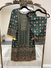 Load image into Gallery viewer, Velvet Green printed 2 piece suit with trouser