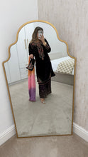 Load image into Gallery viewer, Purple velvet embroidered suit with sequin embroidery and embellishments. Chiffon duppata. Eid and party wear.