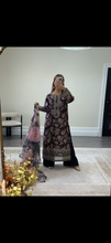Load image into Gallery viewer, Floral print suit. With organza and wide leg trouser.Pakistani Indian shalwar kameez.