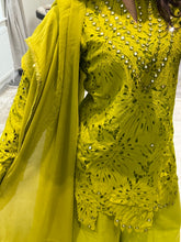 Load image into Gallery viewer, Croatia suit with embellishments and trouser. Chiffon duppata. South Asian party wear suits