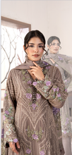 Load image into Gallery viewer, Maria B inspired collection. Chiffon shirt with embroidery and embellishments. Trouser and duppata.