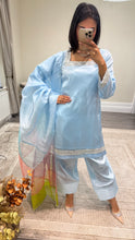 Load image into Gallery viewer, silk diamonte 3 piece suit with organza duppata