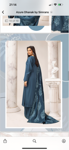 Dhanak embroidered shawl 3 piece suit Blue