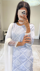 Chikankari 3 piece suit with crinkle duppata