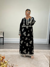 Load image into Gallery viewer, Cotton silk kaftan style 2 piece with embellishments and cotton silk trouser. Eid collection. Party wear.