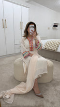 Load image into Gallery viewer, Cotton silk handwork suit in  off white with colourful embroidery and silk duppata