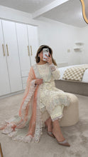Load image into Gallery viewer, White sparkle chiffon embroidered suit with cotton net duppata and crepe trouser