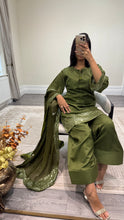 Load image into Gallery viewer, Vanya inspired silk embroidered suit with sequin embroidery and embellishments. Chiffon duppata. Eid and party wear.