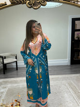 Load image into Gallery viewer, Long fusion 2 piece coord with detailing neckline. Shirt and trouser. Pakistani outfit.
