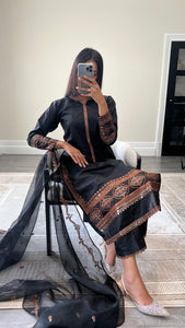 Black lawn embroidered lawn suit with cotton net duppata