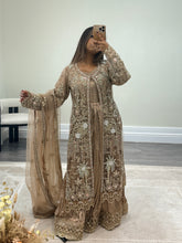 Load image into Gallery viewer, Soraya inspired diamonte 3 piece suit with cotton net duppata and crush silk inner