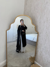 Load image into Gallery viewer, Black long length shirt with wide chiffon trouser and Kiran lace duppata.