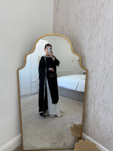 Load image into Gallery viewer, Black long length shirt with wide chiffon trouser and Kiran lace duppata.