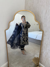 Load image into Gallery viewer, Cutwork organza embroidered shirt with organza duppata and cotton silk trouser.