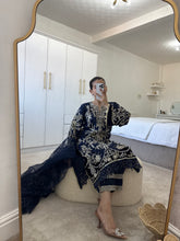 Load image into Gallery viewer, Cutwork organza embroidered shirt with organza duppata and cotton silk trouser.