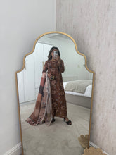Load image into Gallery viewer, Brown floral lawn suit with lace details matching trouser and duppata