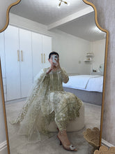 Load image into Gallery viewer, Cream dream - cotton net embellished shirt with cotton net duppata and trouser.