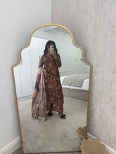 Load image into Gallery viewer, Brown floral lawn suit with lace details matching trouser and duppata