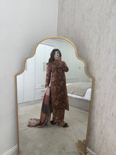 Load image into Gallery viewer, Brown floral lawn suit with lace details matching trouser and duppata
