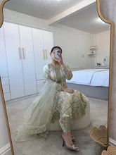 Load image into Gallery viewer, Cream dream - cotton net embellished shirt with cotton net duppata and trouser.
