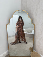 Load image into Gallery viewer, Brown floral lawn suit with lace details matching trouser and duppata