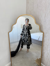 Load image into Gallery viewer, Cutwork organza embroidered shirt with organza duppata and cotton silk trouser.