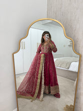 Load image into Gallery viewer, Gota work embroidered fuschia frock with jamawar lining with trouser and duppata