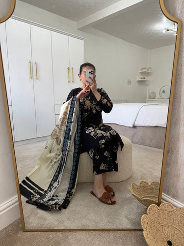 Original Zara Shahjahan lawn suit black and cream