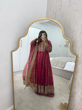 Load image into Gallery viewer, Gota work embroidered fuschia frock with jamawar lining with trouser and duppata