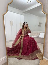 Load image into Gallery viewer, Gota work embroidered fuschia frock with jamawar lining with trouser and duppata