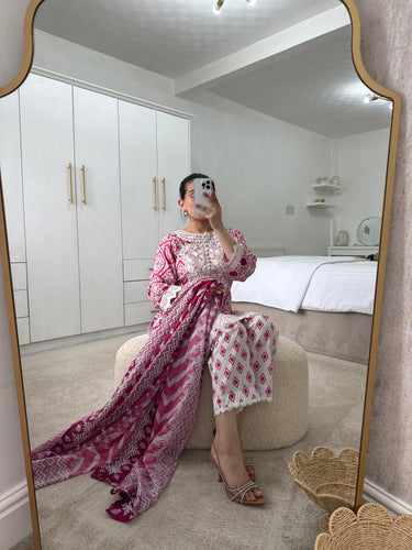 Zainab Chottani inspired embroidered lawn suit pink and white