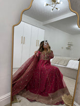 Load image into Gallery viewer, Gota work embroidered fuschia frock with jamawar lining with trouser and duppata