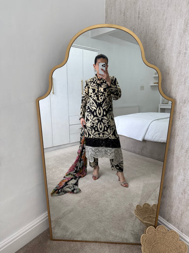 Maria B inspired embroidered lawn suit black Aztec