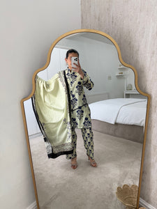Original Zara Shahjahan lawn suit blue and cream