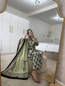 Original Zara Shahjahan lawn suit blue and cream