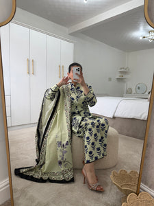 Original Zara Shahjahan lawn suit blue and cream