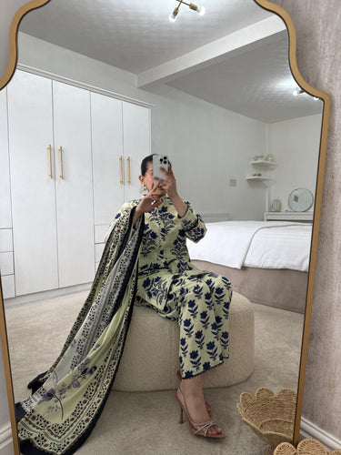 Original Zara Shahjahan lawn suit blue and cream