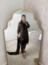 Load image into Gallery viewer, Maria B inspired embroidered lawn suit black floral with chiffon duppata