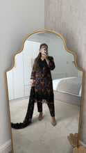 Load image into Gallery viewer, Maria B inspired embroidered lawn suit black floral with chiffon duppata