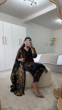 Load image into Gallery viewer, Maria B inspired embroidered lawn suit black floral with chiffon duppata