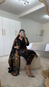 Maria B inspired embroidered lawn suit black floral with chiffon duppata