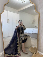 Load image into Gallery viewer, Navy Elegance - chiffon embroidered shirt and duppata with trouser.