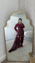 Load image into Gallery viewer, Maria B inspired embroidered lawn suit maroon floral with chiffon duppata