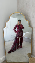 Load image into Gallery viewer, Maria B inspired embroidered lawn suit maroon floral with chiffon duppata