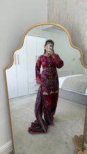 Load image into Gallery viewer, Maria B inspired embroidered lawn suit maroon floral with chiffon duppata