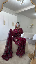 Load image into Gallery viewer, Maria B inspired embroidered lawn suit maroon floral with chiffon duppata